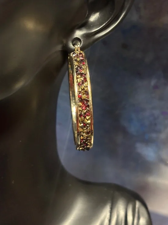 Kenneth Cole New York Signature Pave Crystal Hoop Earring - Gold Toned - Picture 3 of 8